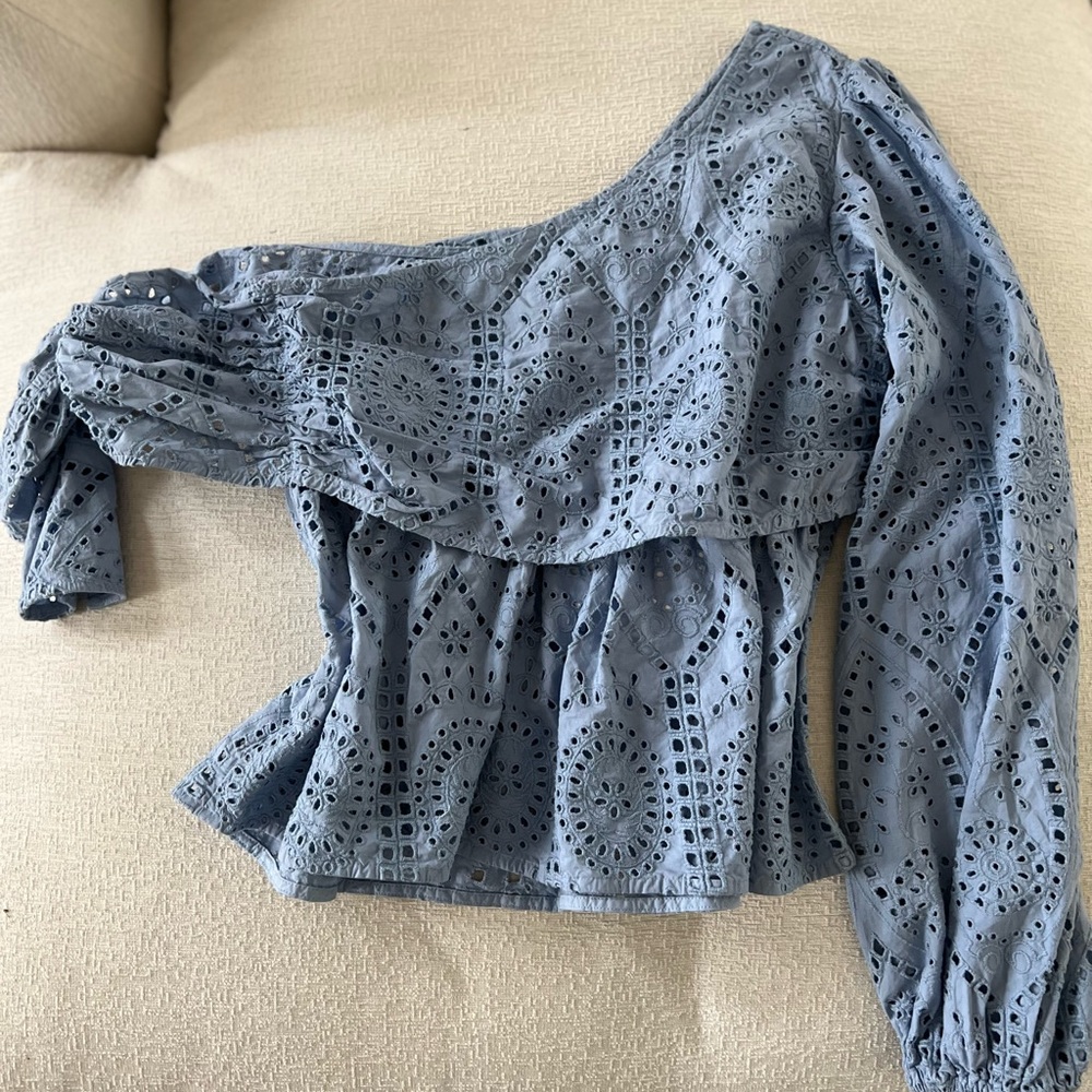Ganni blue eyelet blouse size 10/12